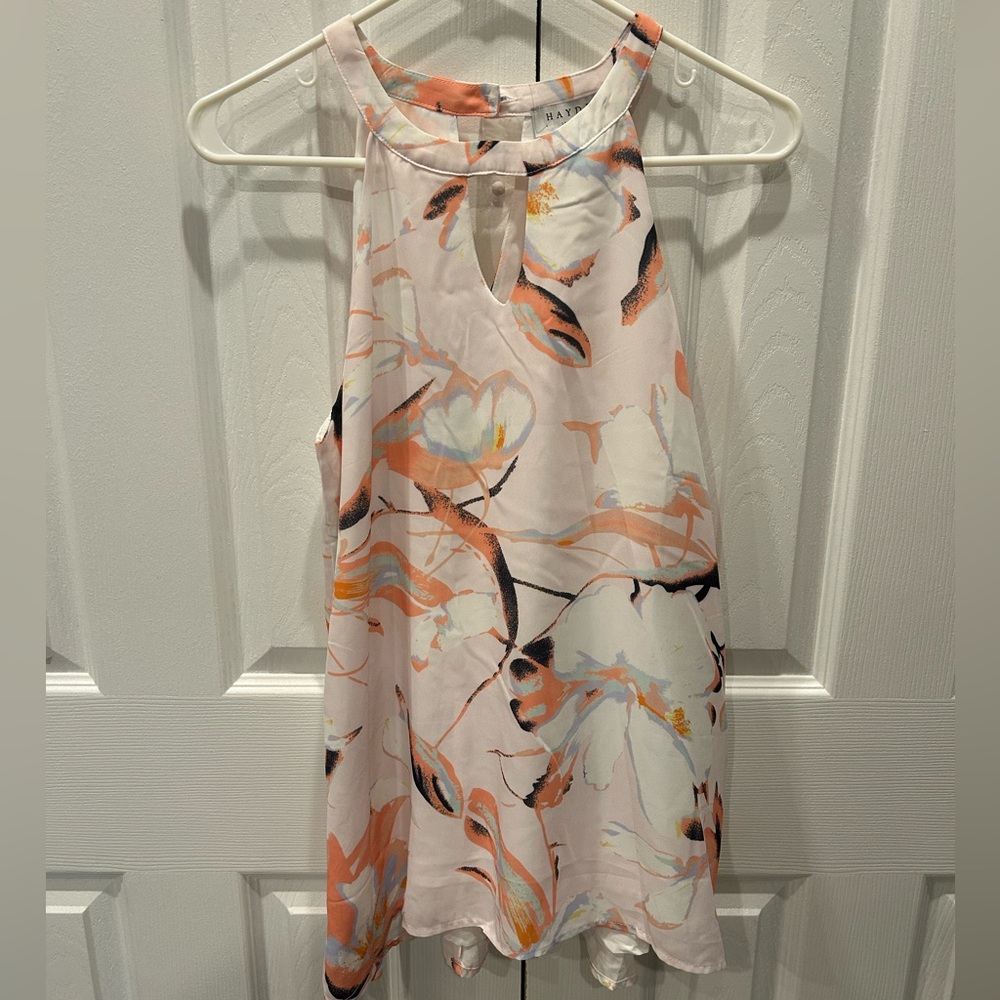 Hayden Los Angeles High Neck Sleeveless Blouse Womens Size M Floral Flowy Fit